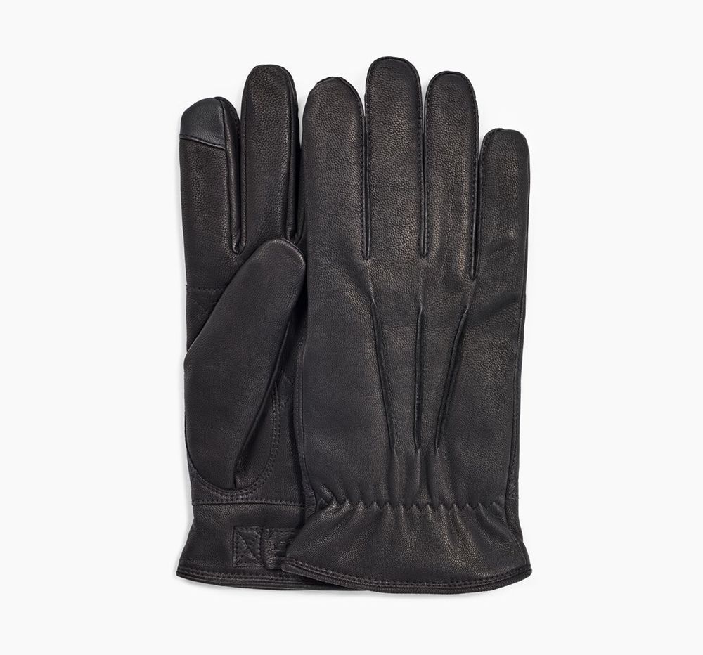 Ugg 3 Point Leather - Mens Gloves - Black - NZ (4816EULAV)